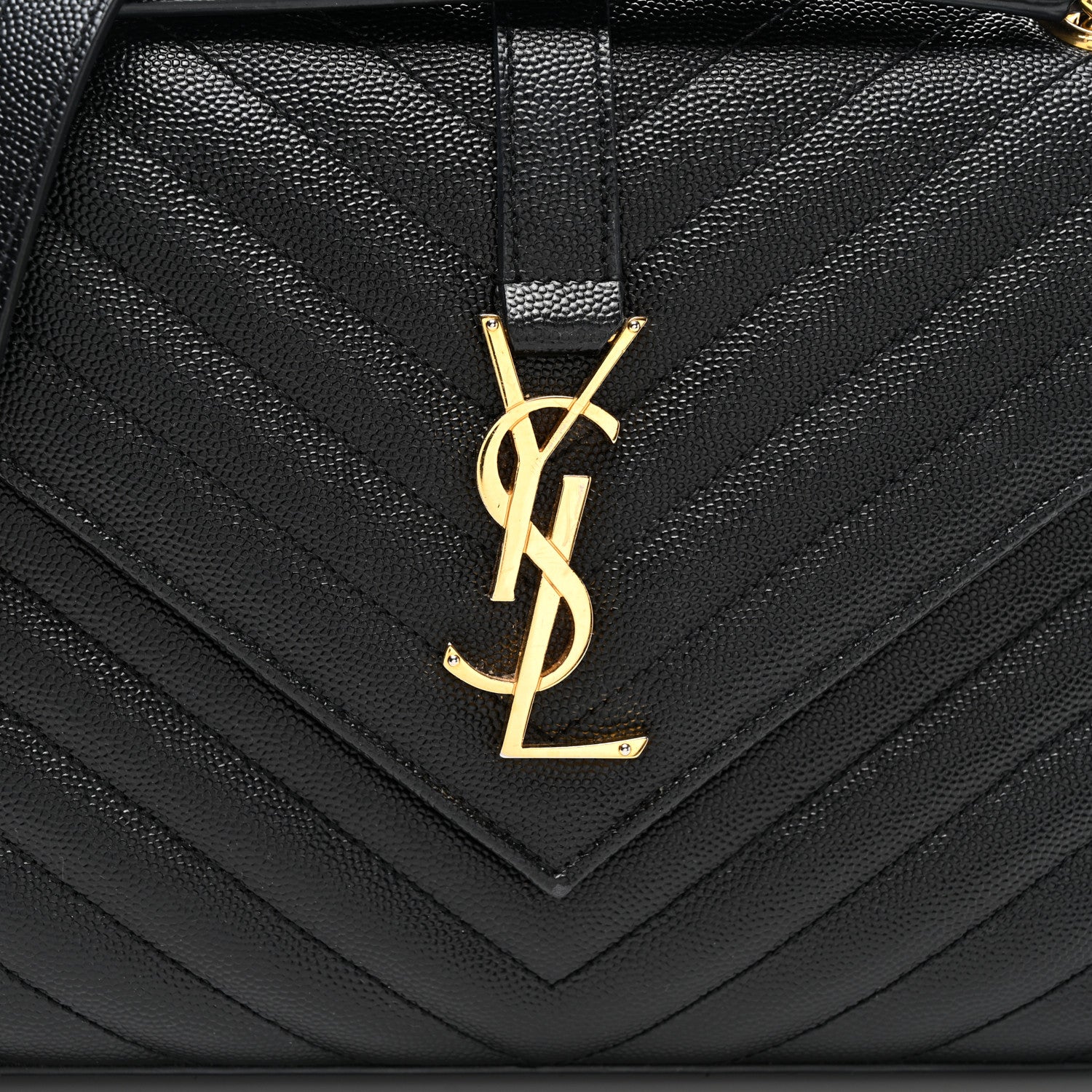 Saint Laurent Grain De Poudre Matelasse Chevron Medium Monogram Satchel Black 8 of 11