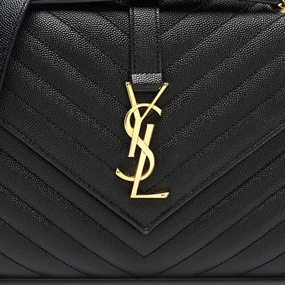 Saint Laurent Grain De Poudre Matelasse Chevron Medium Monogram Satchel Black 8 of 11