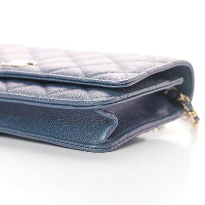 Chanel Iridescent Caviar Quilted Wallet On Chain WOC Dark Blue 10 of 12