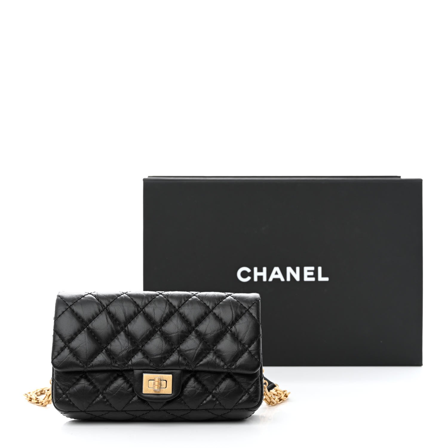 Chanel Aged Calfskin Quilted 2.55 Reissue Flap Belt Bag Clutch Black 11 of 11