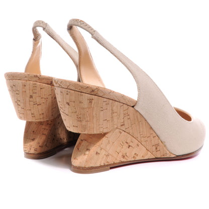 Christian Louboutin Canvas Bebe Fusee 65 Cork Wedges 38.5 5 of 7