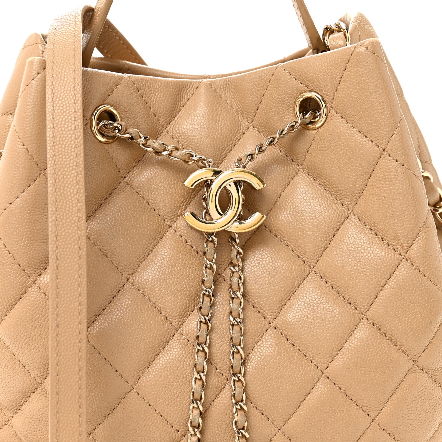 Chanel Caviar Quilted Large Rolled Up Bucket Drawstring Bag Beige 8 of 11