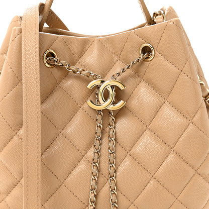 Chanel Caviar Quilted Large Rolled Up Bucket Drawstring Bag Beige 8 of 11