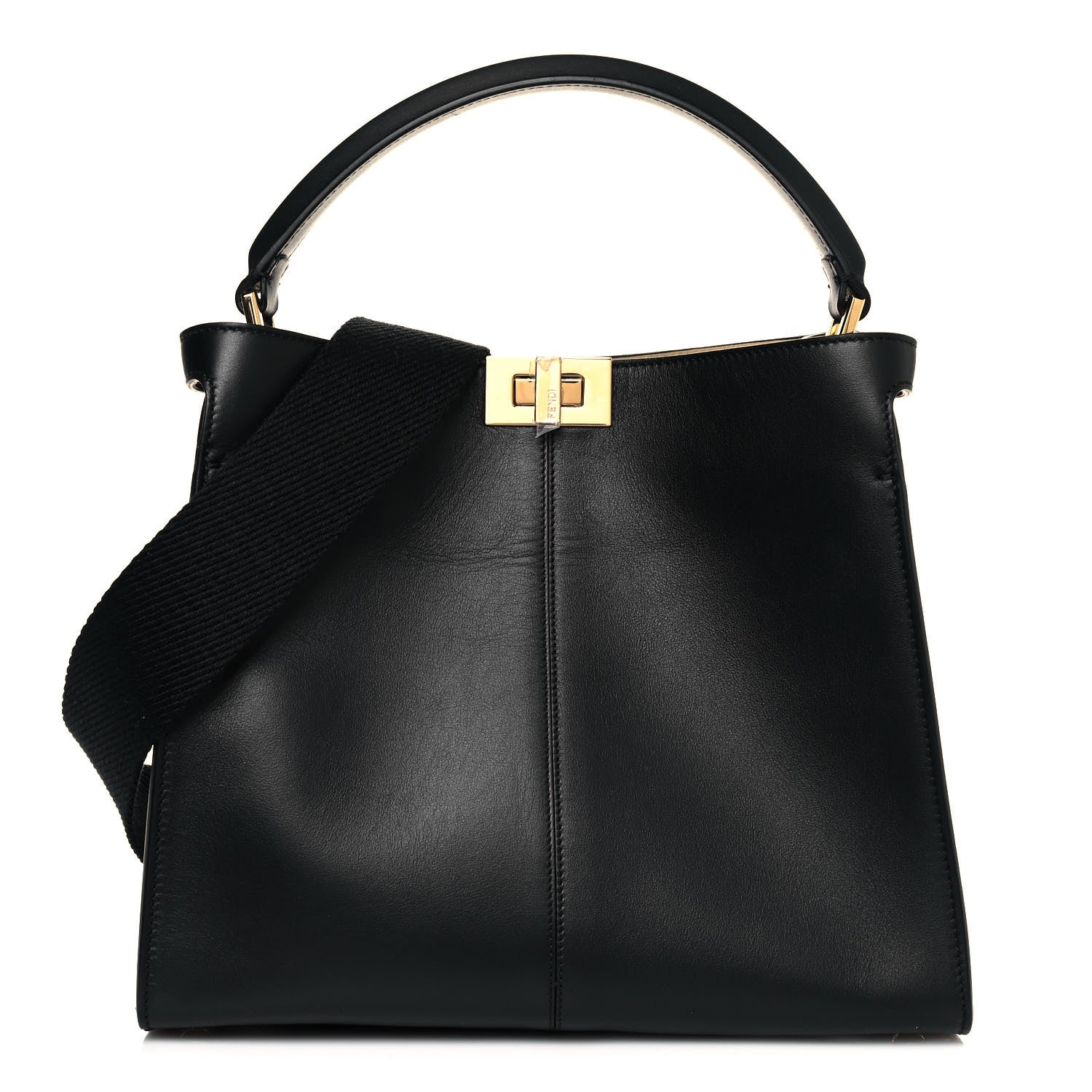 Fendi Vitello Seta Glazed Fabric FF 1974 Medium Peekaboo X-Lite Black Mogano Panna 1 of 12