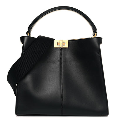 Fendi Vitello Seta Glazed Fabric FF 1974 Medium Peekaboo X-Lite Black Mogano Panna 1 of 12