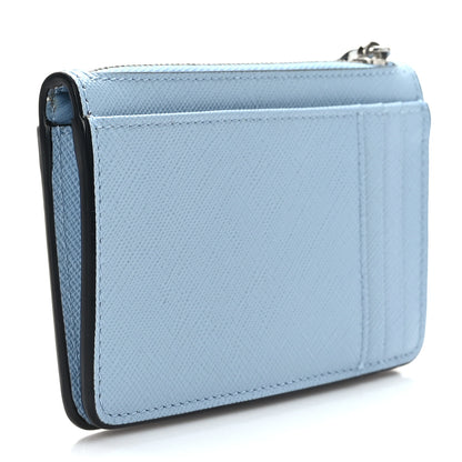 Prada Saffiano Triangle Zip Card Holder Celeste 3 of 8