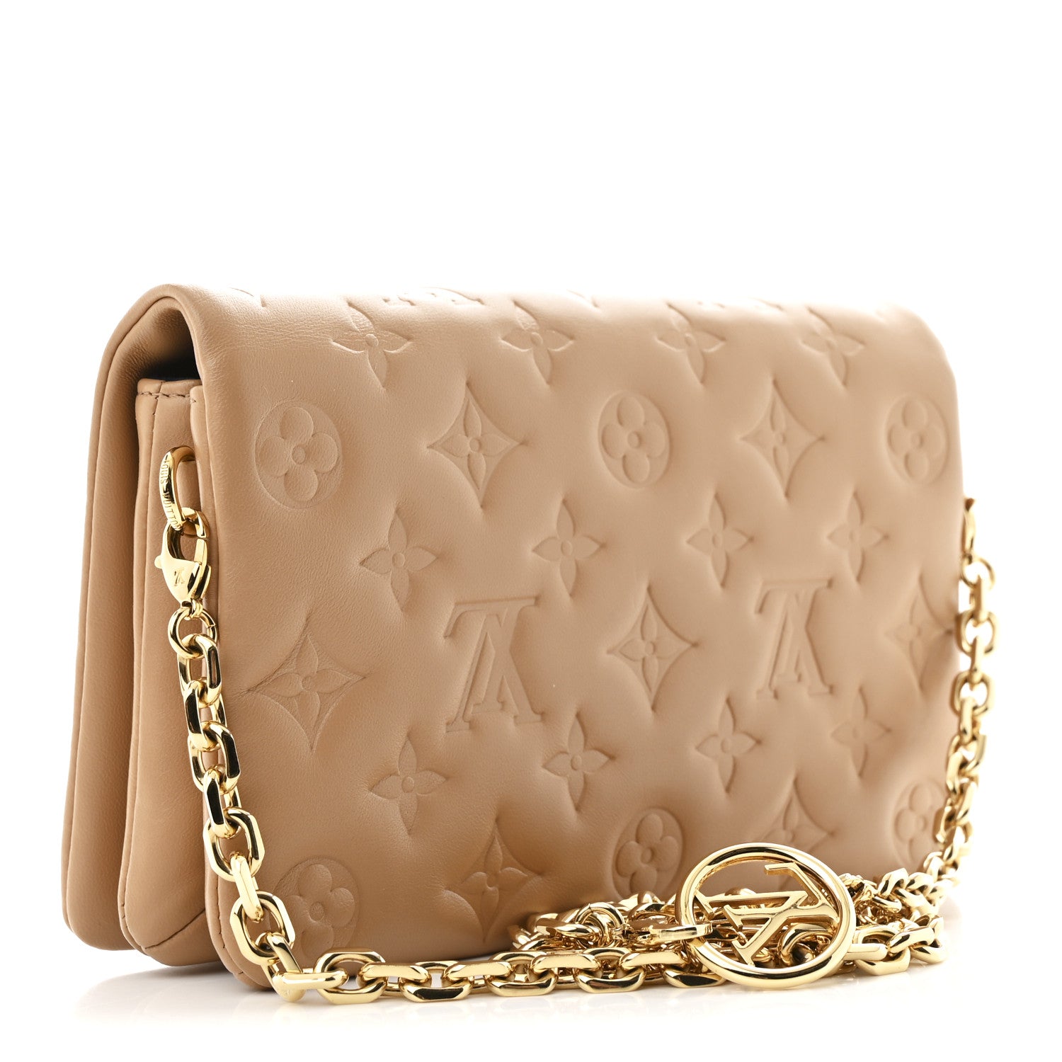 Louis Vuitton Lambskin Embossed Monogram Pochette Coussin Camel 3 of 9