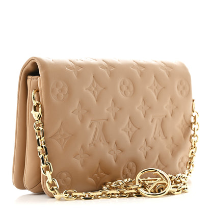 Louis Vuitton Lambskin Embossed Monogram Pochette Coussin Camel 3 of 9