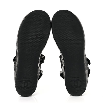 Chanel Shiny Calfskin Logo Platform Sandals 39 Black 12 of 22