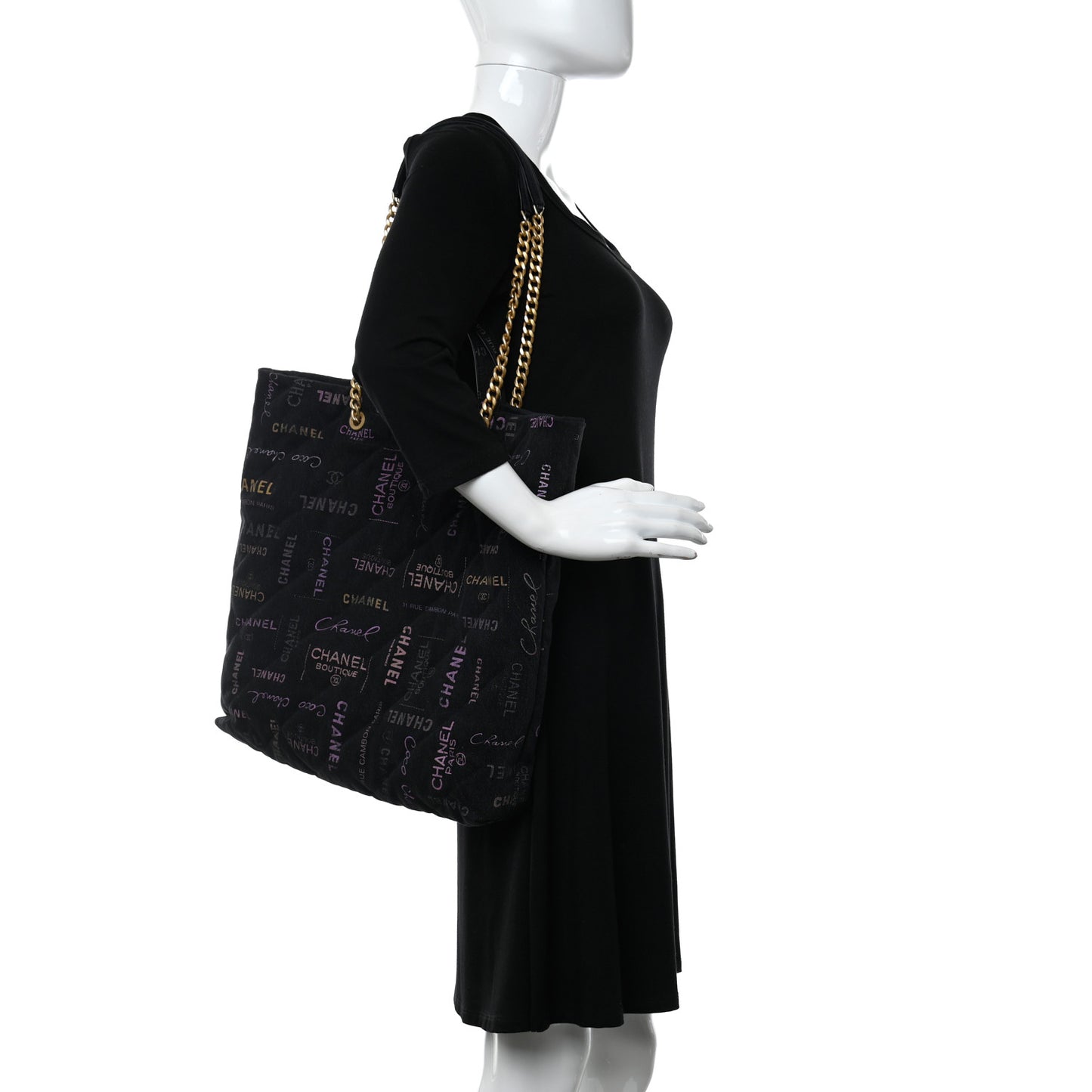 Denim Quilted Denim Mood Maxi Shopping Bag Black Multicolor