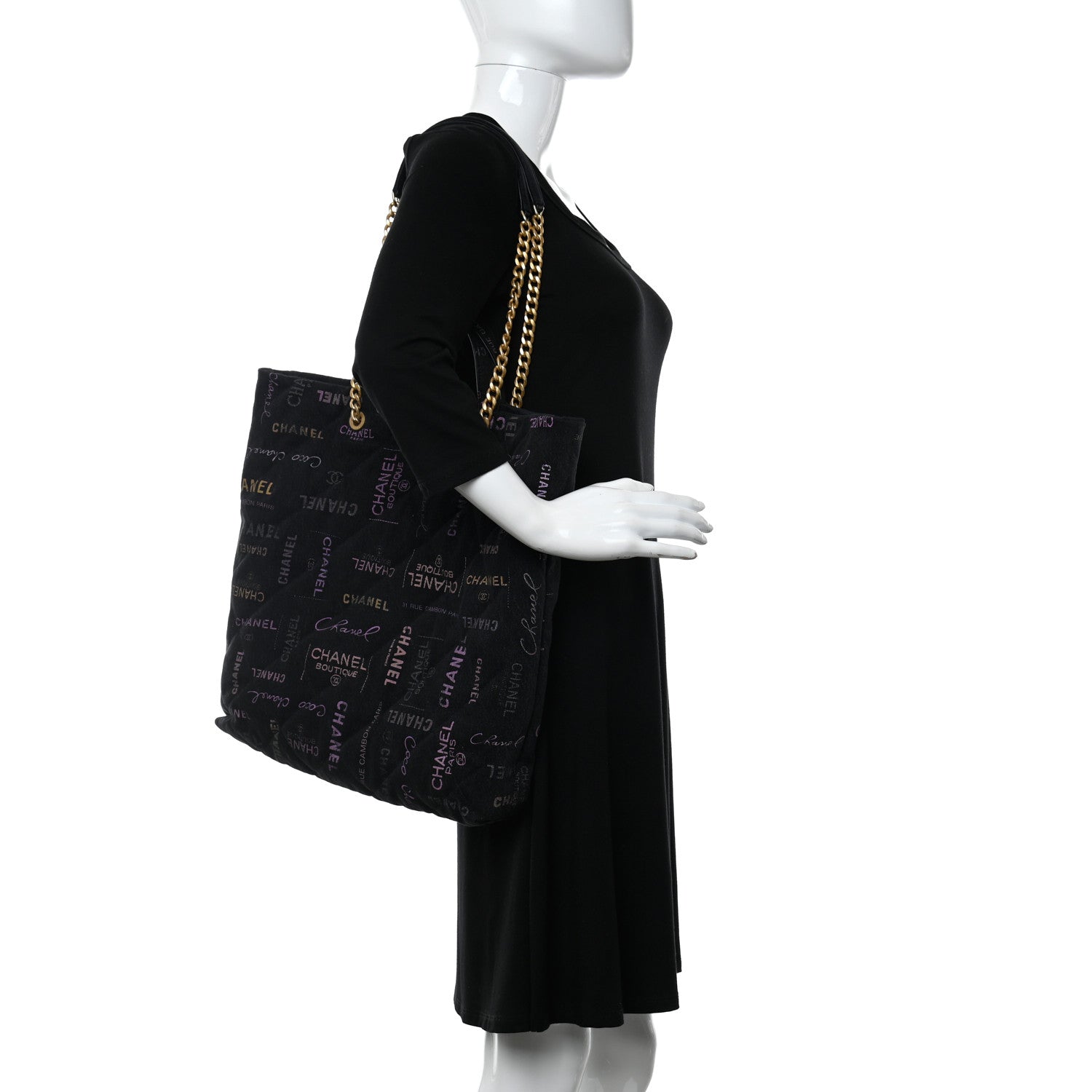 Chanel Denim Quilted Denim Mood Maxi Shopping Bag Black Multicolor 2 of 11