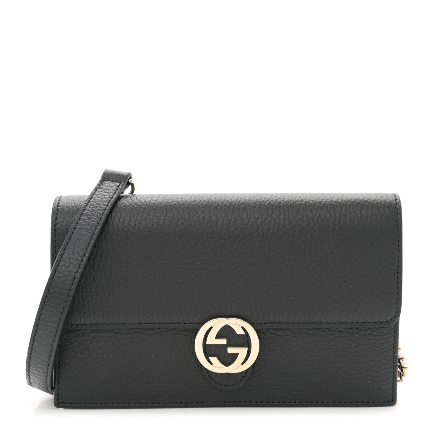 Dollar Calfskin Interlocking G Chain Wallet Black