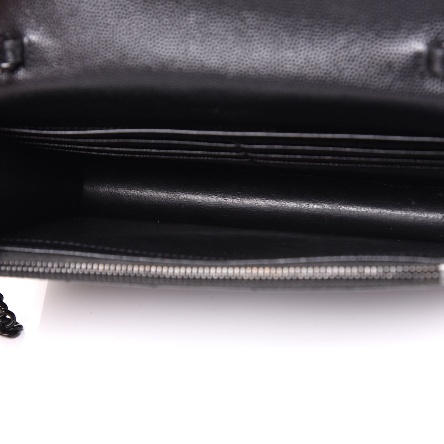 Saint Laurent Grain De Poudre Matelasse Chevron Monogram Envelope Chain Wallet Black 4 of 8
