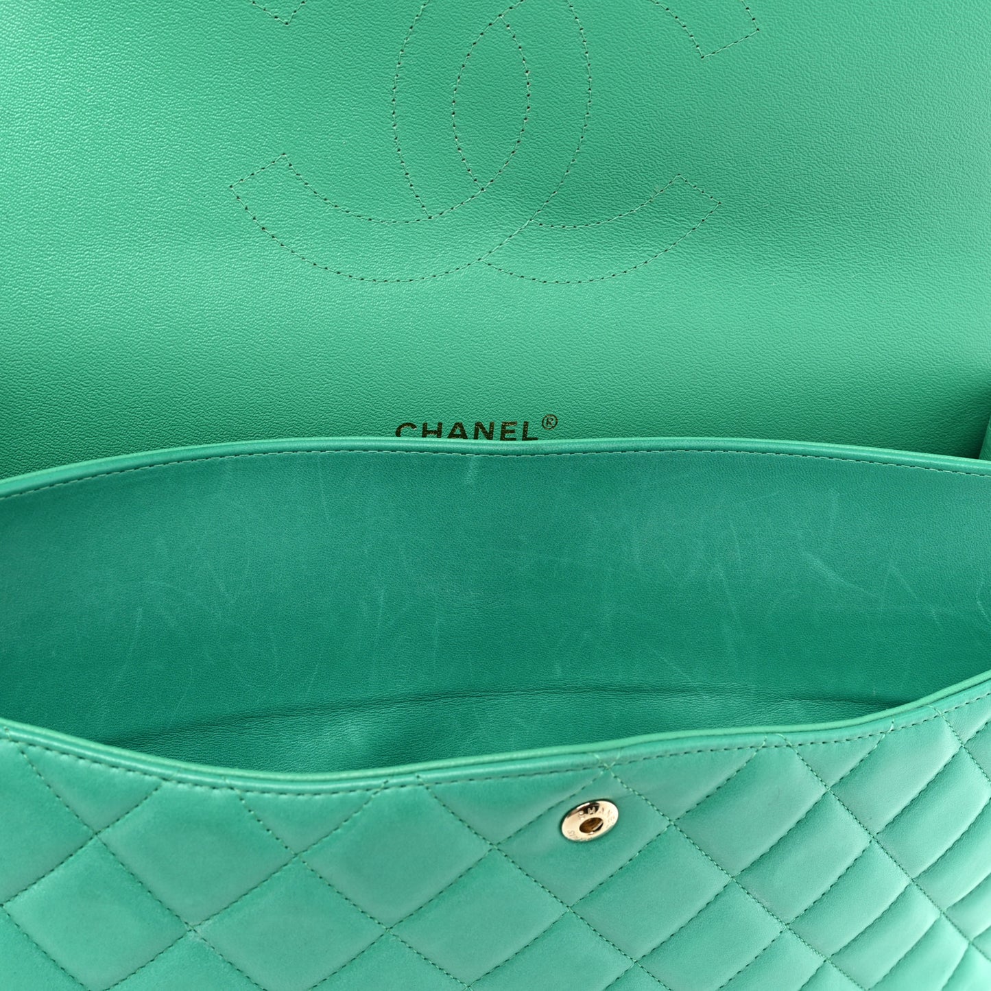 Lambskin Quilted Maxi Double Flap Green