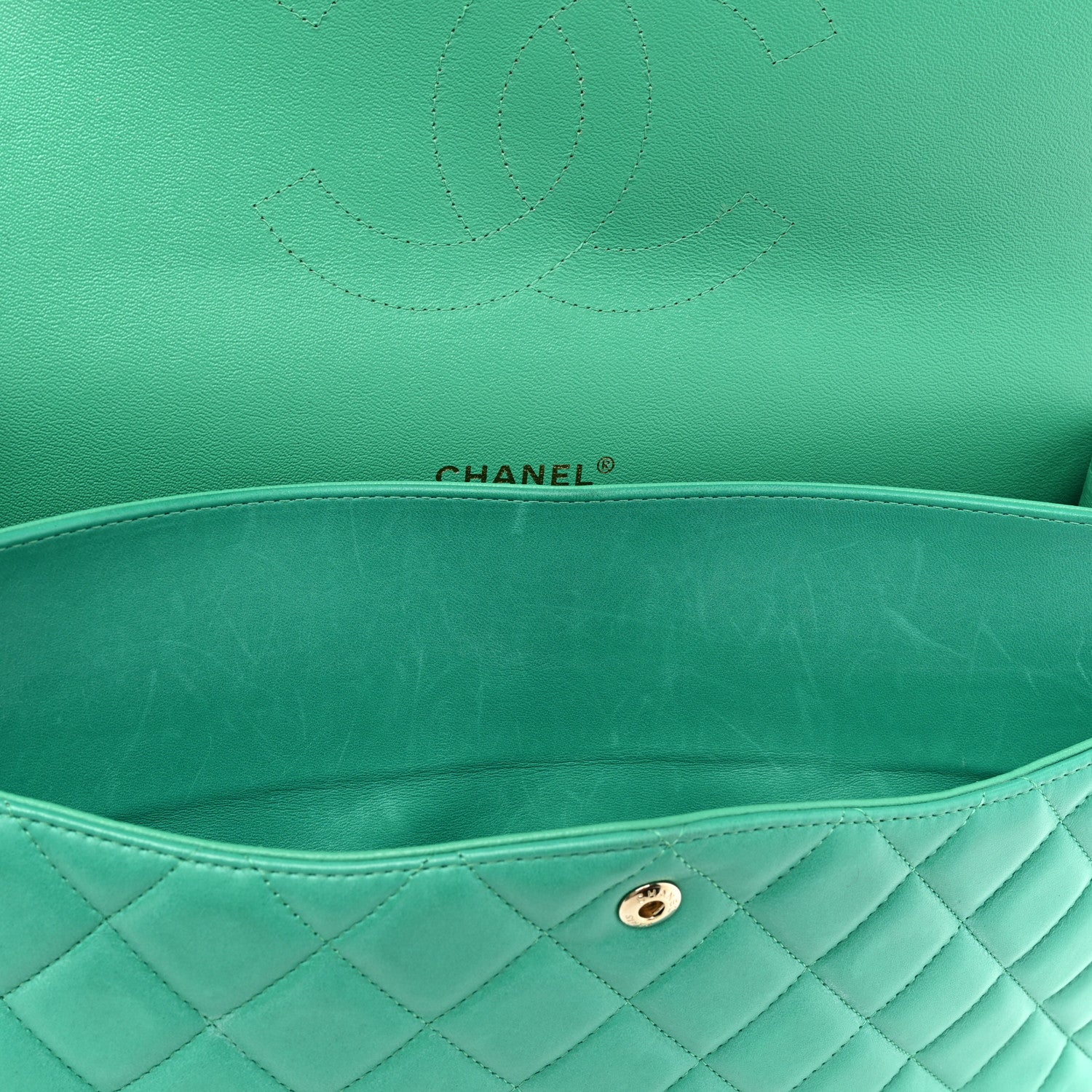 Chanel Lambskin Quilted Maxi Double Flap Green 10 of 20