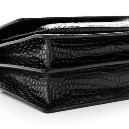 Saint Laurent Calfskin Crocodile Embossed Medium Monogram Sunset Black 8 of 10