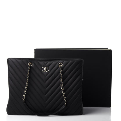 Chanel Caviar Flat Chevron Quilted Large Shopping Tote Black 10 of 10