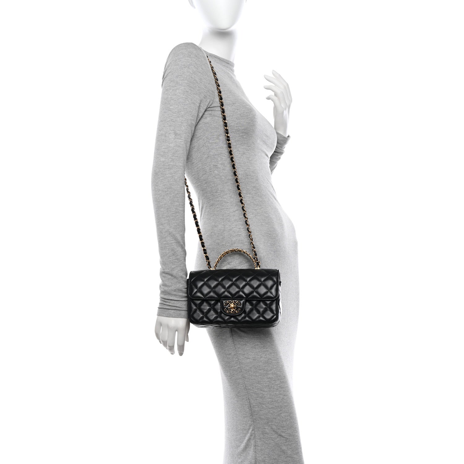 Chanel Lambskin Quilted Mini Strass On Top Flap Black 2 of 11