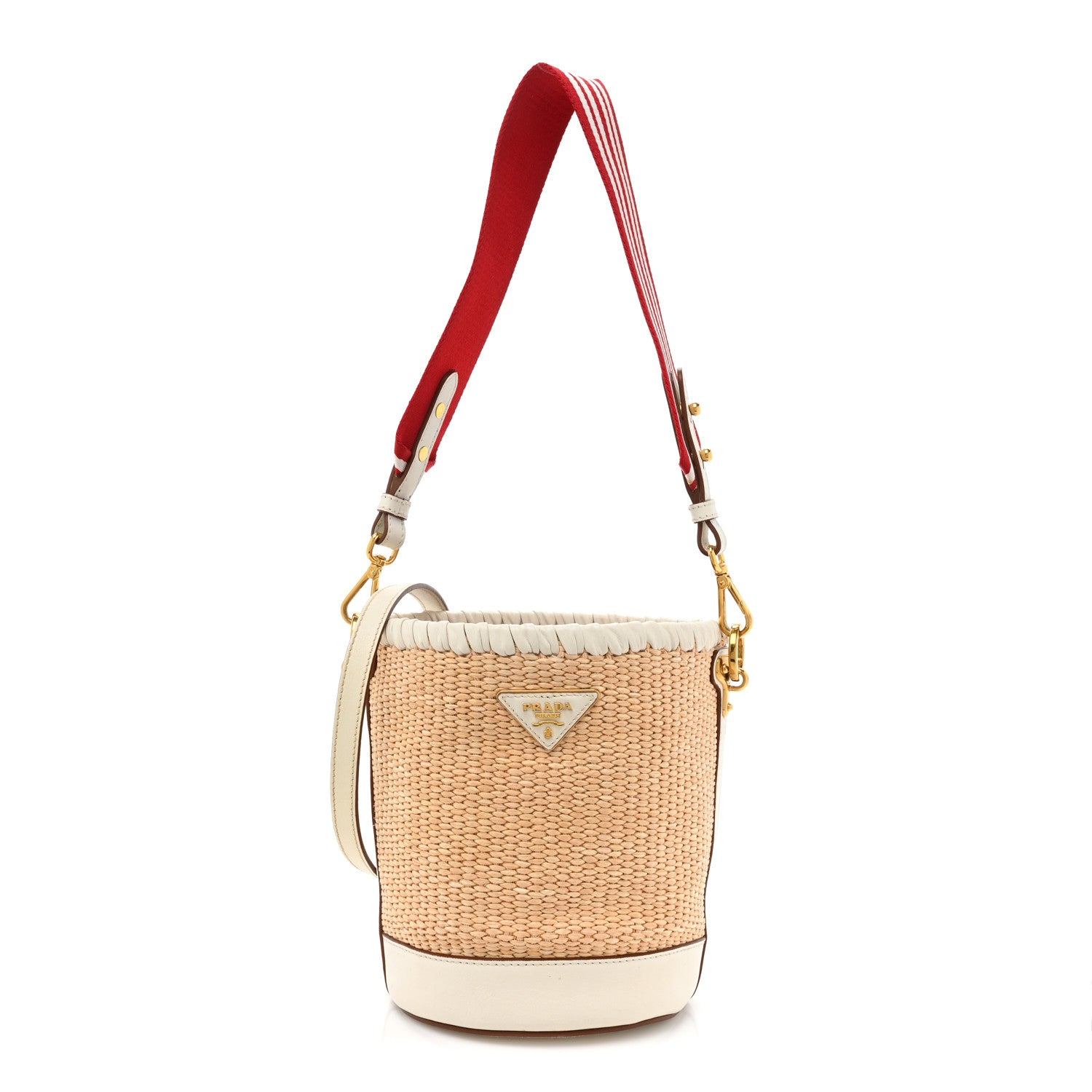 Prada Paglia City Calfskin Bucket Bag Naturale White 1 of 12