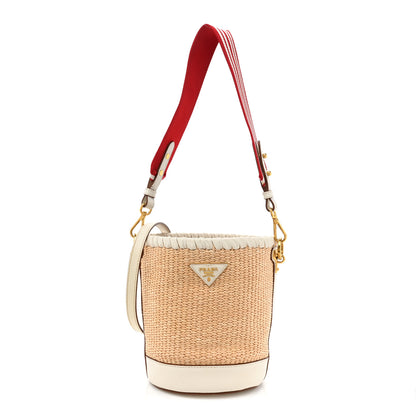 Prada Paglia City Calfskin Bucket Bag Naturale White 1 of 12