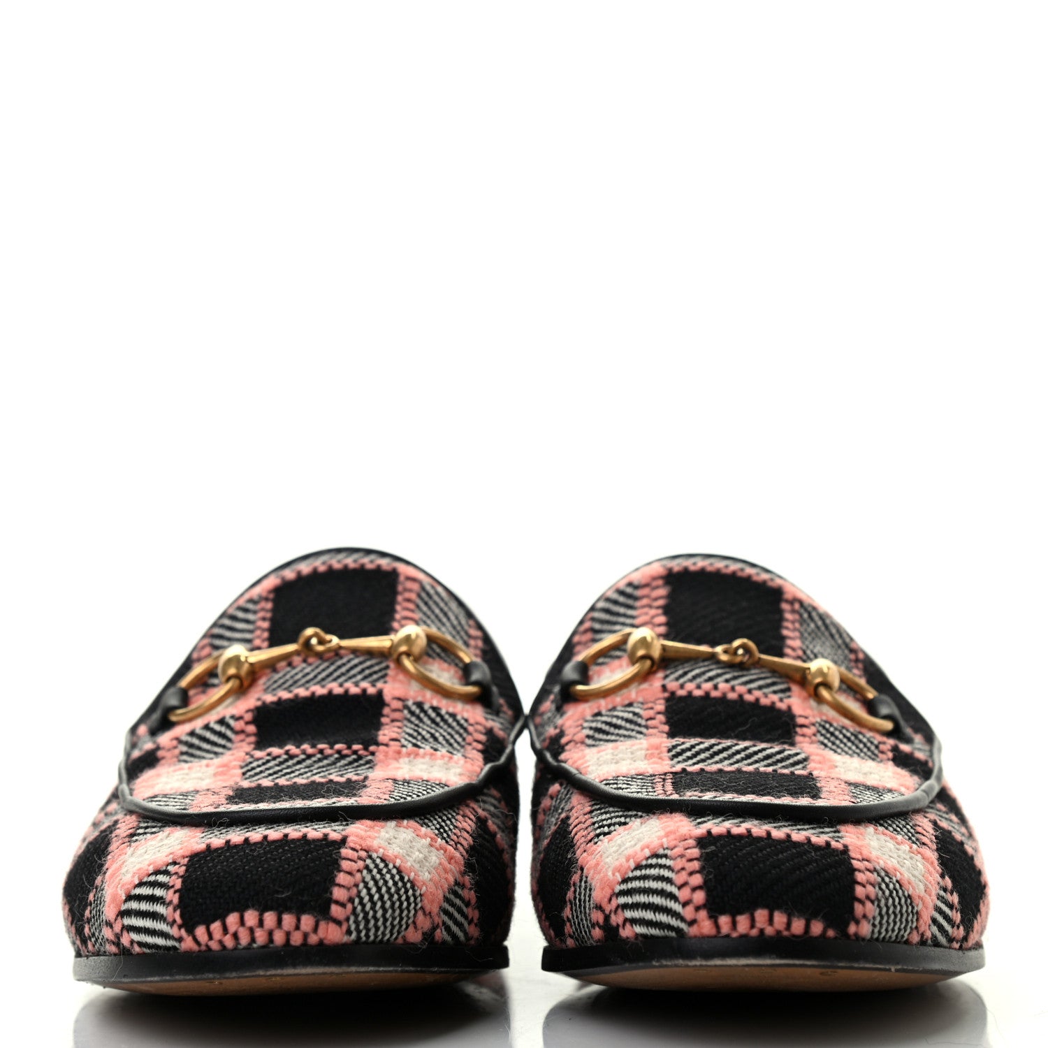 Gucci Tweed Check Horsebit Womens Jordaan Loafers 35.5 Black Pink Multicolor 2 of 8