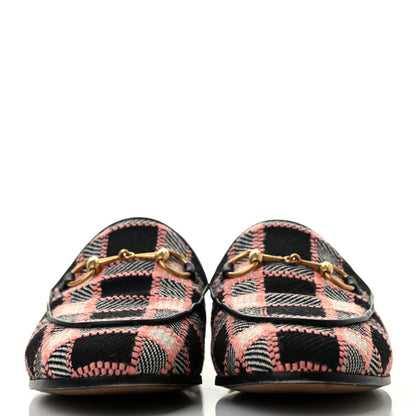Gucci Tweed Check Horsebit Womens Jordaan Loafers 35.5 Black Pink Multicolor 2 of 8