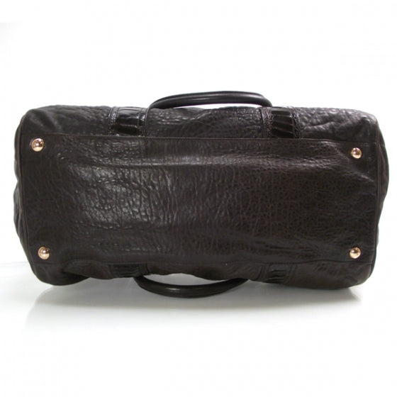 Lambskin Ostrich Medium Whistle Satchel Brown