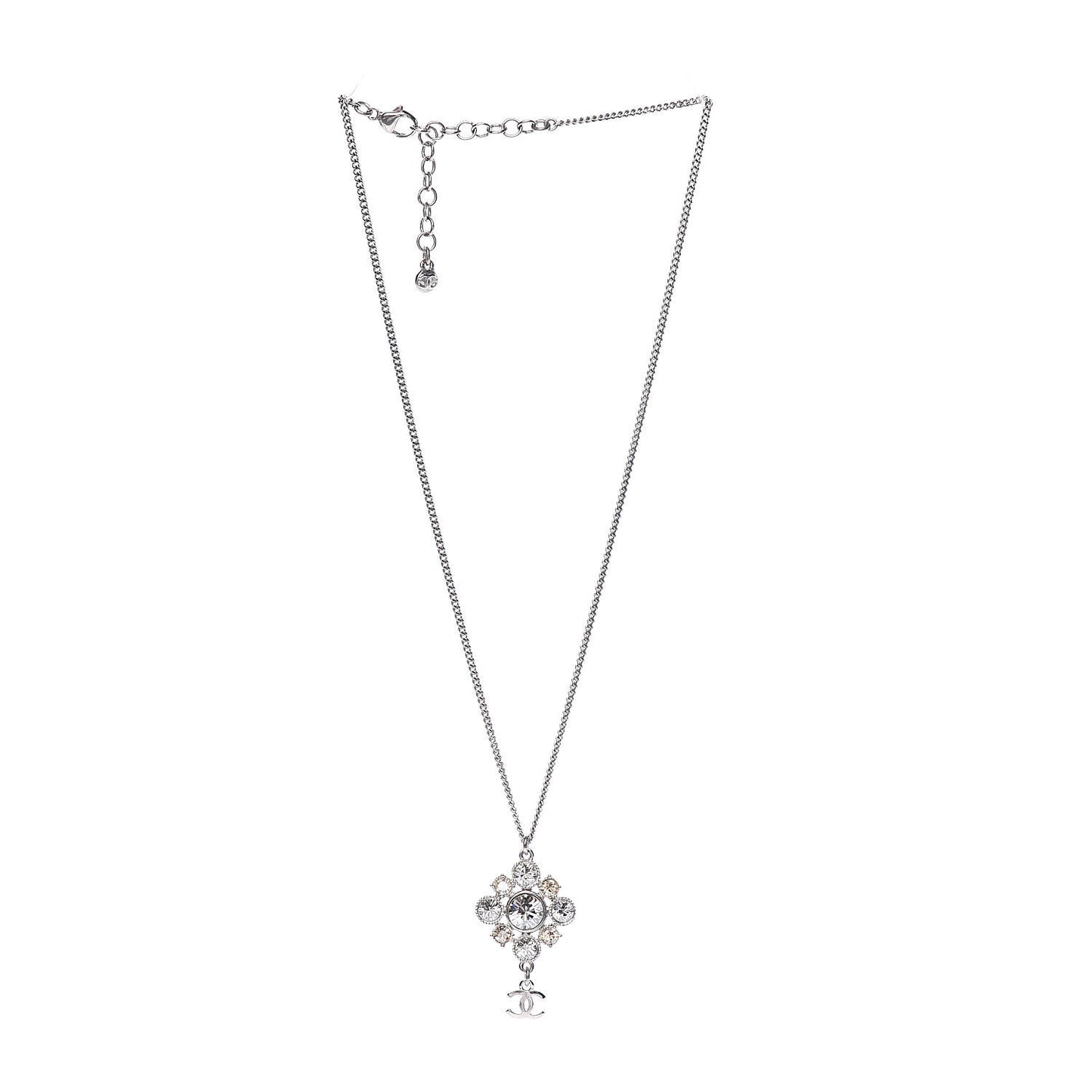 Crystal CC Drop Pendant Necklace Silver