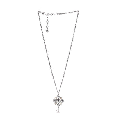 Chanel Crystal CC Drop Pendant Necklace Silver 3 of 6