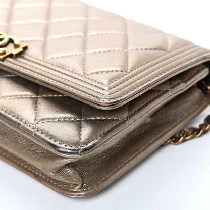 Chanel Metallic Calfskin Quilted Boy Wallet On Chain WOC Gold 14 of 15