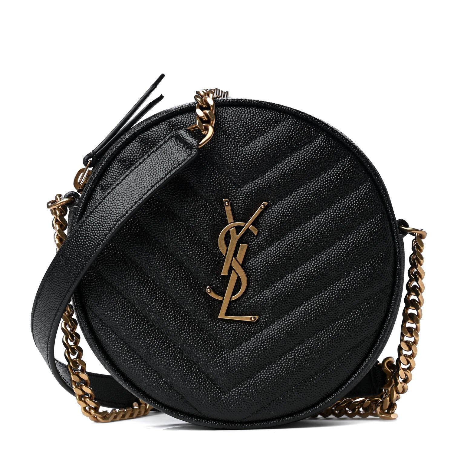 Saint Laurent Grain De Poudre Matelasse Chevron Quilted Round Vinyle Camera Bag Black 1 of 4