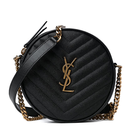 Saint Laurent Grain De Poudre Matelasse Chevron Quilted Round Vinyle Camera Bag Black 1 of 4