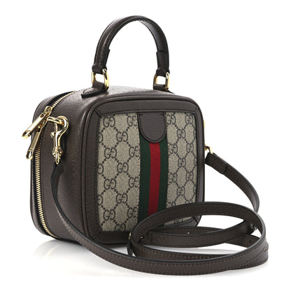 Gucci GG Supreme Monogram Textured Dollar Calfskin Mini Ophidia Top Handle Square Shoulder Bag Beige Ebony New Acero 3 of 12