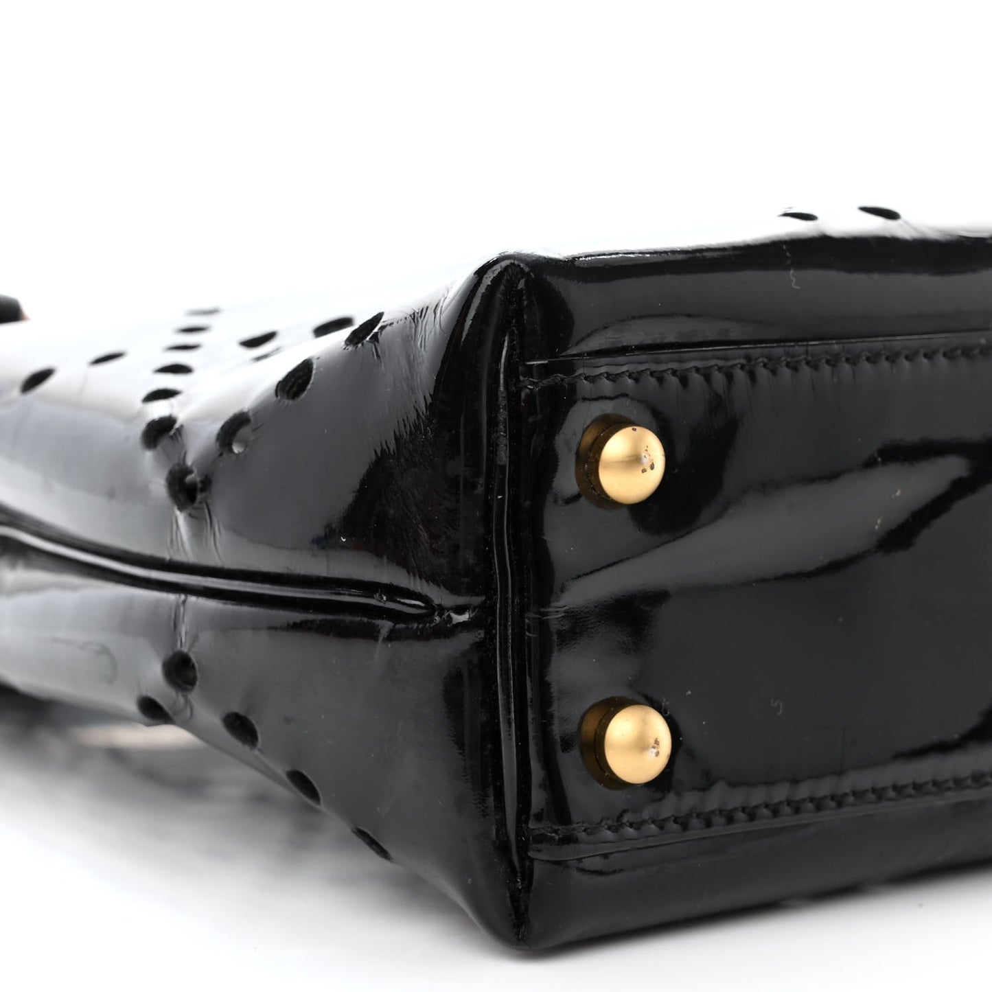 Patent Perforated Bekko Chain Tote Black