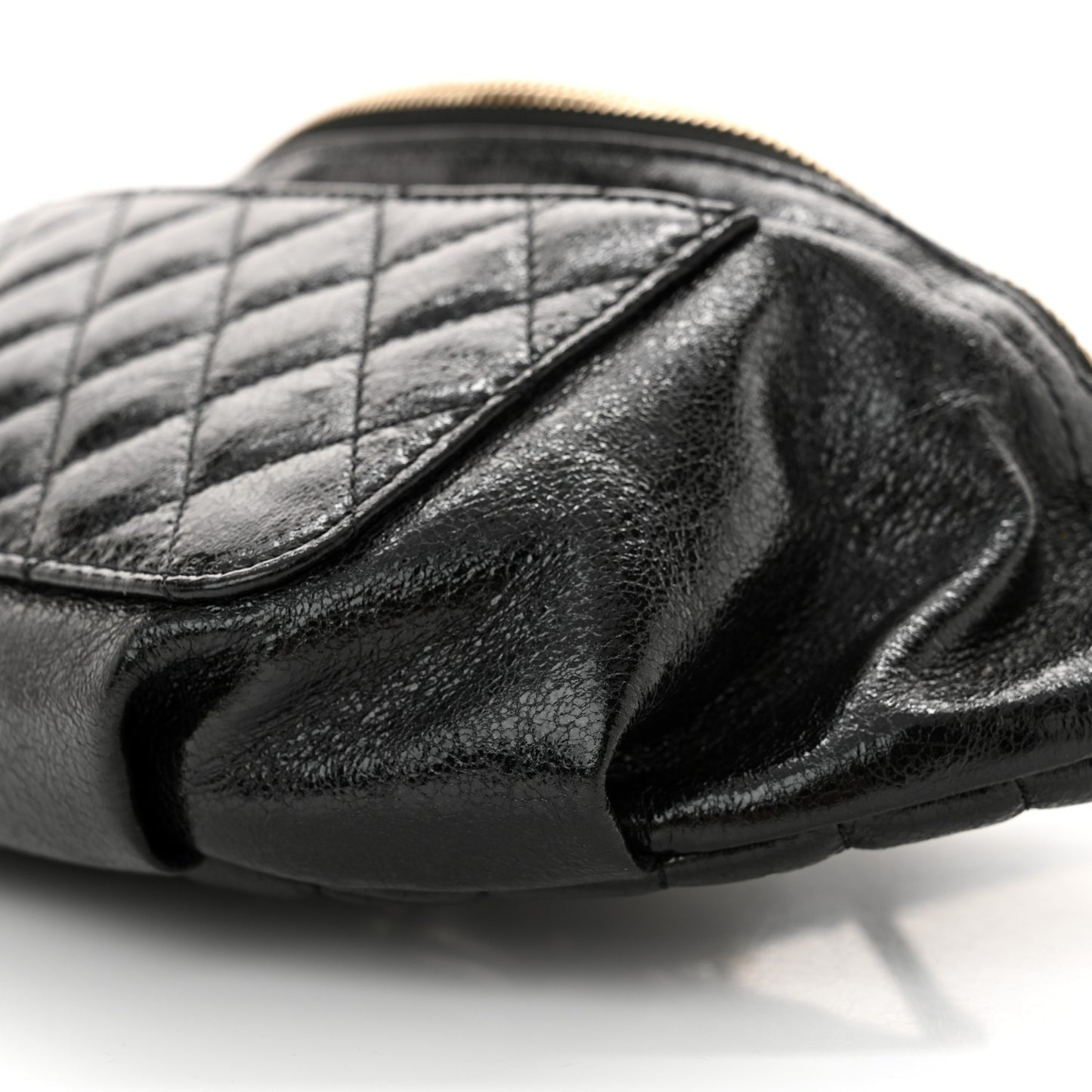 Crumpled Glazed Lambskin Quilted Waist Bag Fanny Pack Black