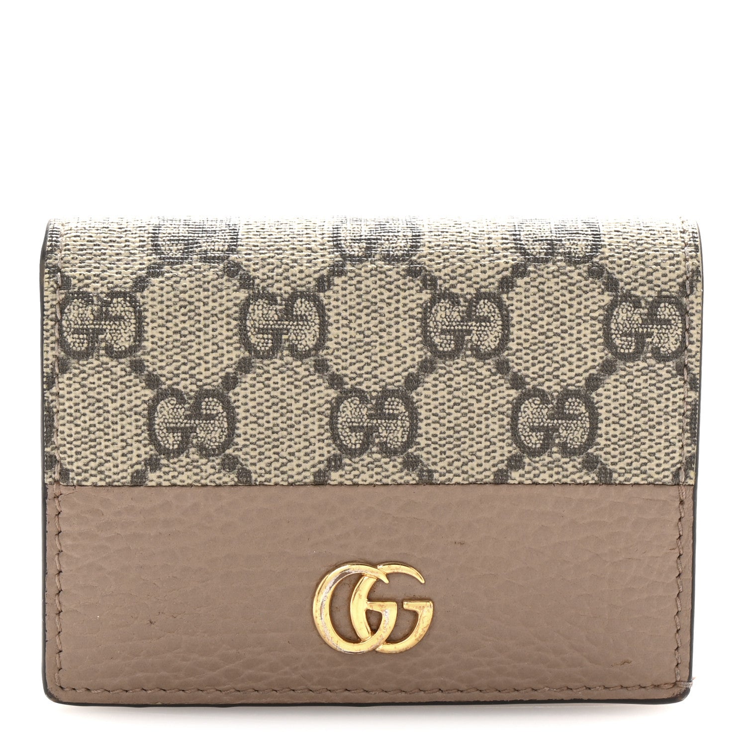 Gucci Dollar Calfskin GG Supreme Monogram GG Marmont Card Case Porcelain Rose Beige Ebony 1 of 8