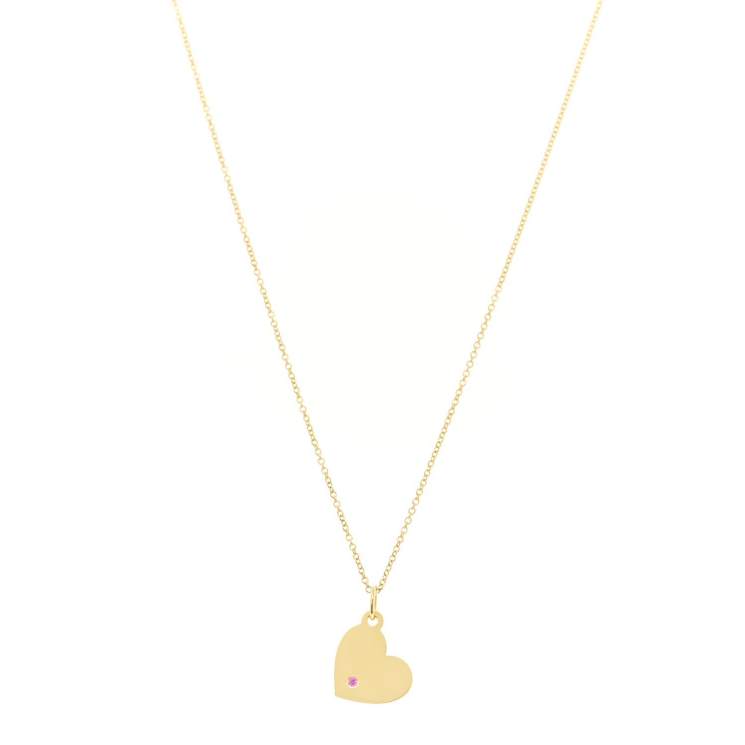 Tiffany 18K Yellow Gold Pink Sapphire Mini Heart Pendant Necklace 1 of 6