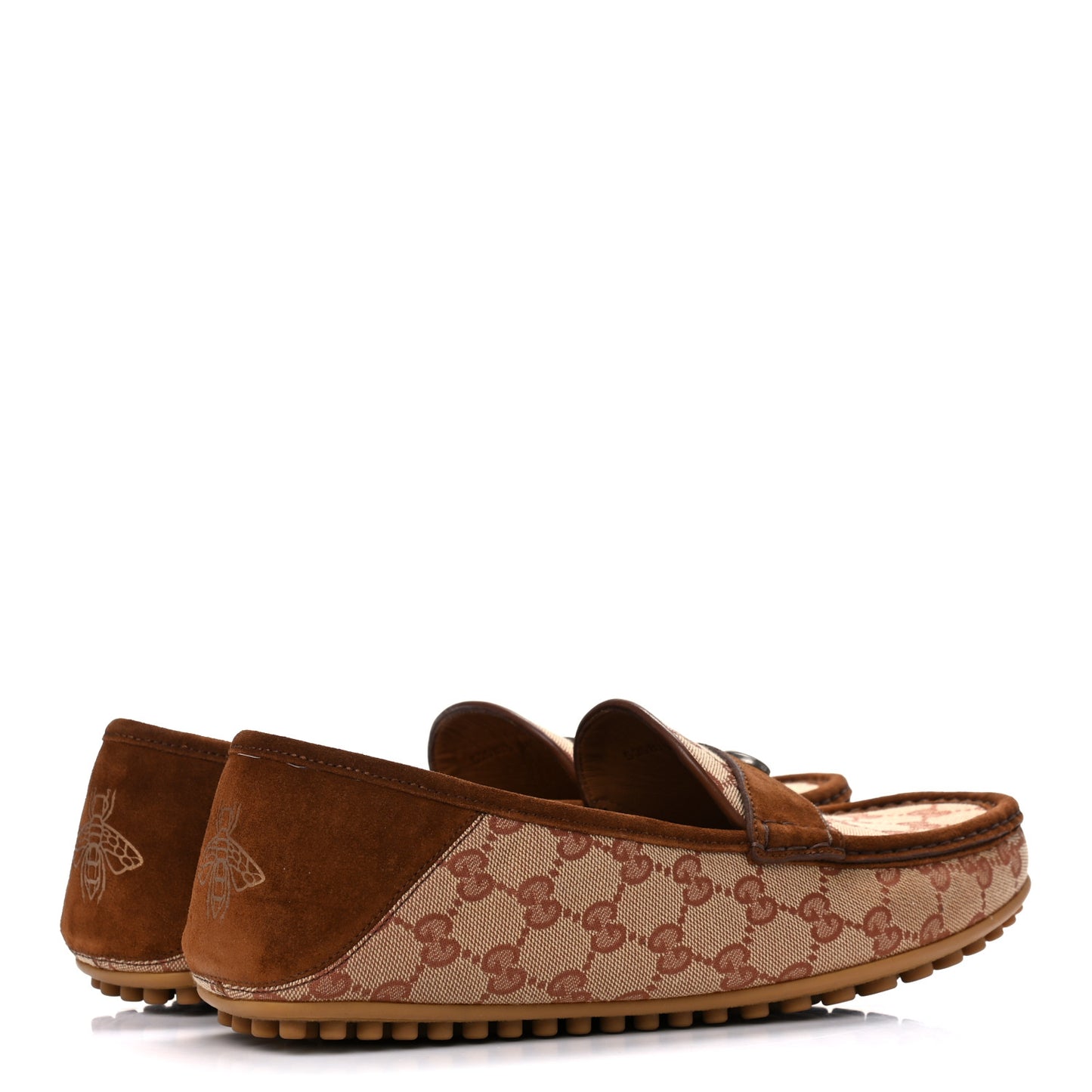 GG Monogram Suede Mens Driver Loafers 10 Beige Ruggine Cuir