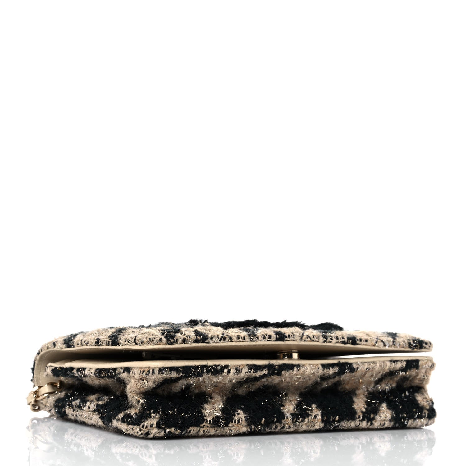 Chanel Tweed Shearling Quilted Chanel Wallet On Chain WOC Beige Black 4 of 11