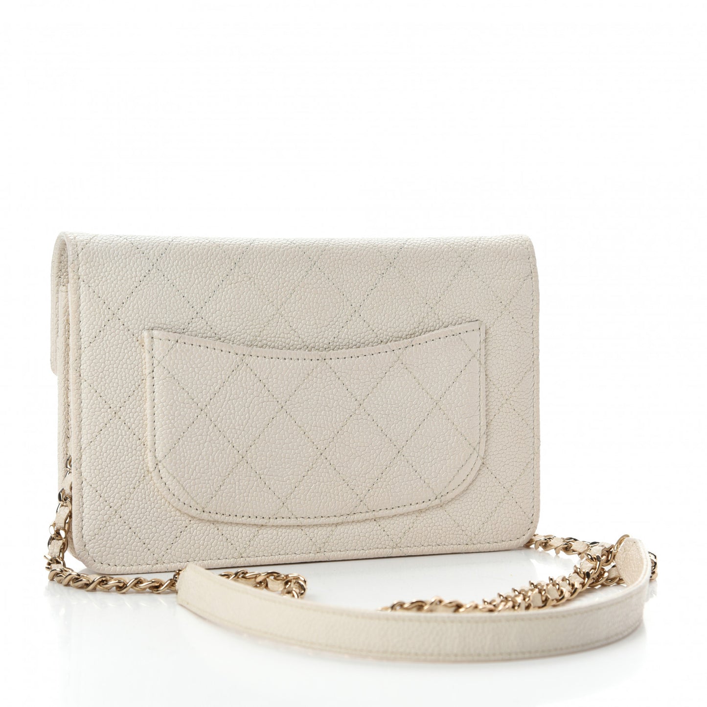 Grained Calfskin Quilted Cuba Wallet On Chain WOC White