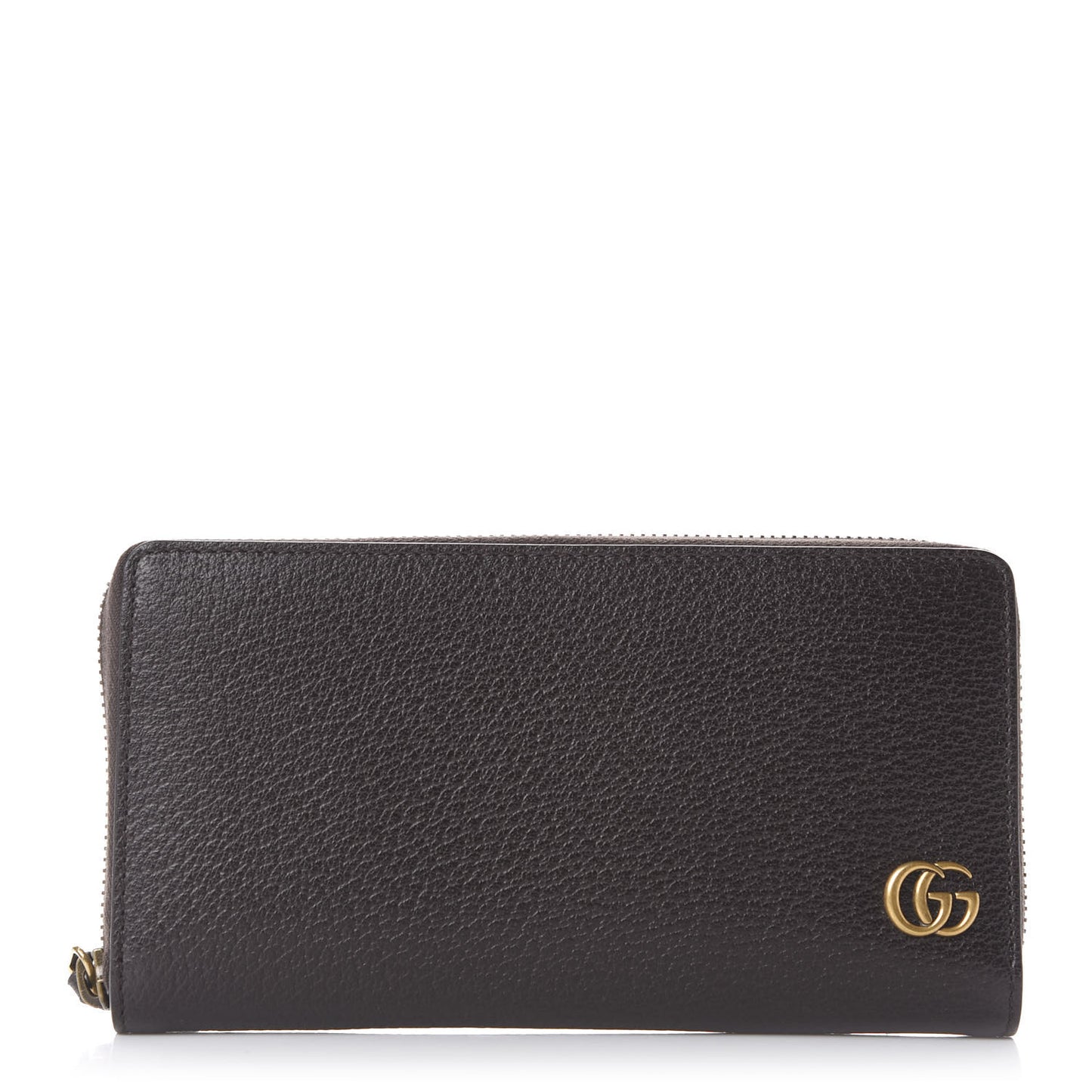 Dollar Calfskin Boar Effect GG Marmont Zip Around Wallet Dark Cocoa