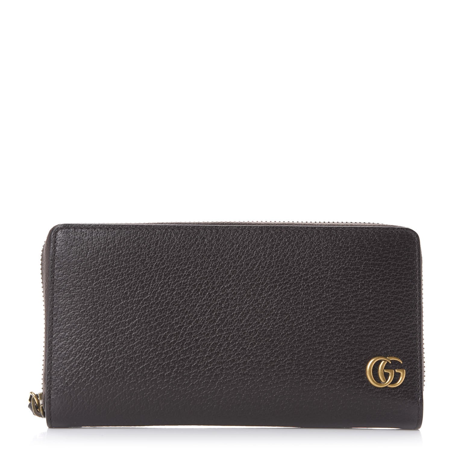 Gucci Dollar Calfskin Boar Effect GG Marmont Zip Around Wallet Dark Cocoa 1 of 8