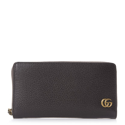 Gucci Dollar Calfskin Boar Effect GG Marmont Zip Around Wallet Dark Cocoa 1 of 8