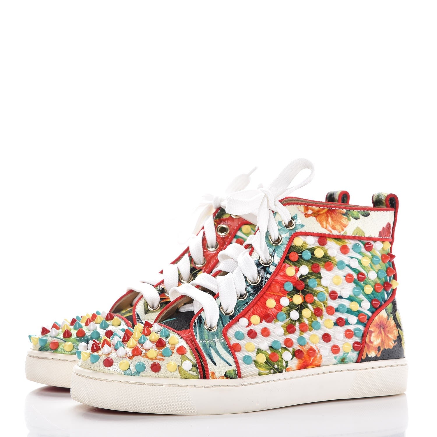 Christian Louboutin Canvas Crackled Calfskin Hawaii Print Louis Orlato Spikes Sneakers 36.5 Multicolor 2 of 9