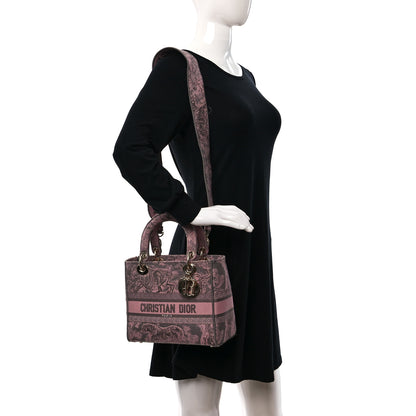 Christian Dior Canvas Toile De Jouy Embroidered Medium Lady D-Lite Gray Pink 3 of 9