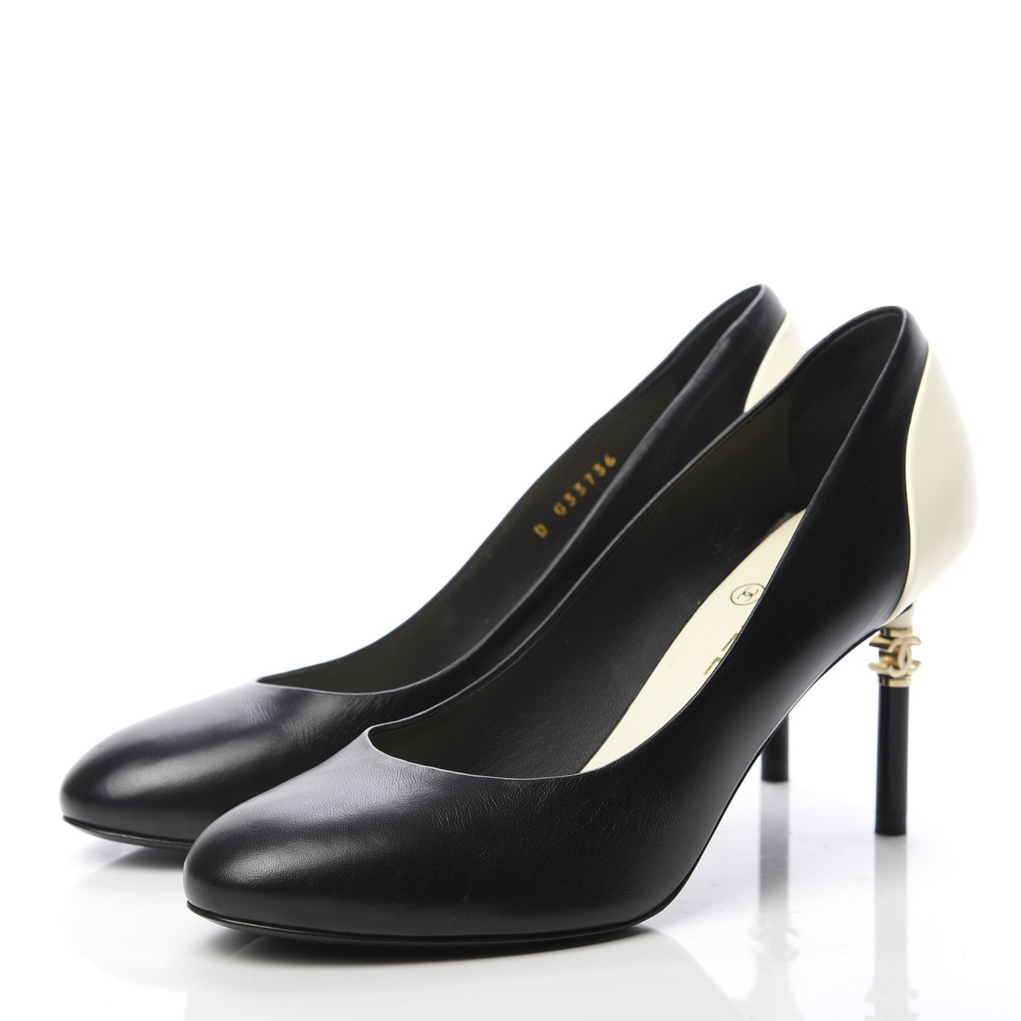 Lambskin CC Pumps 39.5 Black Ivory