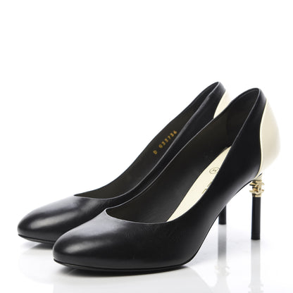 Chanel Lambskin CC Pumps 39.5 Black Ivory 3 of 14