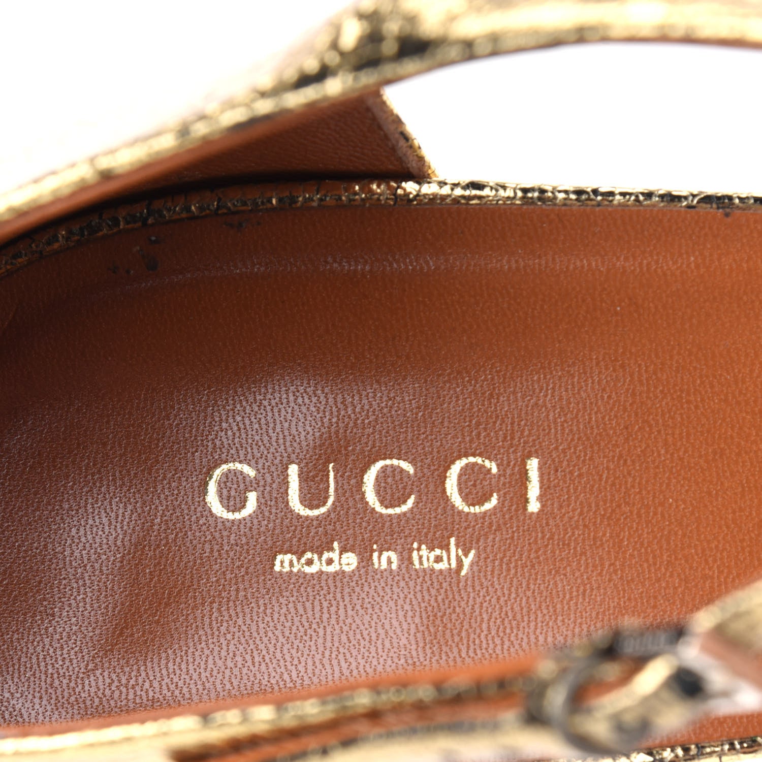 Gucci Metallic Calfskin Open Toe Ankle Strap Pumps 41 Gold 7 of 16