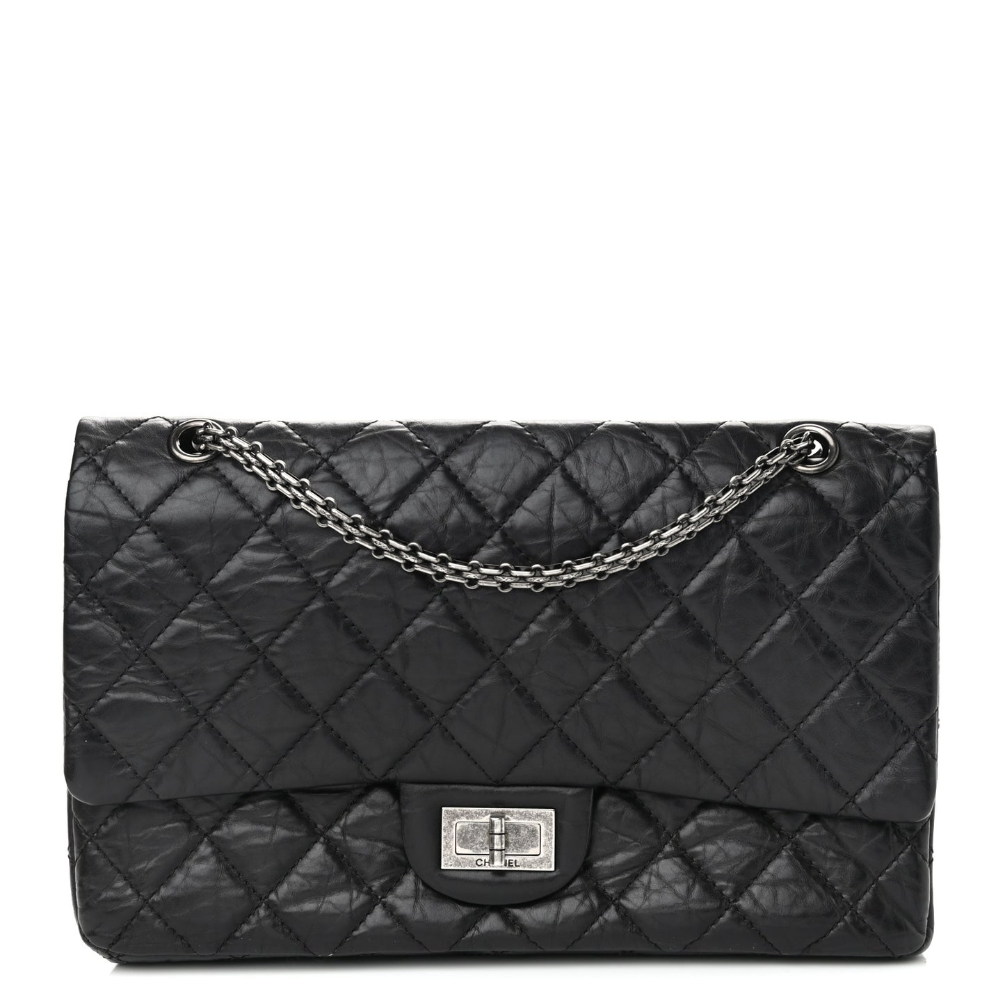 Aged Calfskin Quilted 2.55 Reissue 227 Flap Black