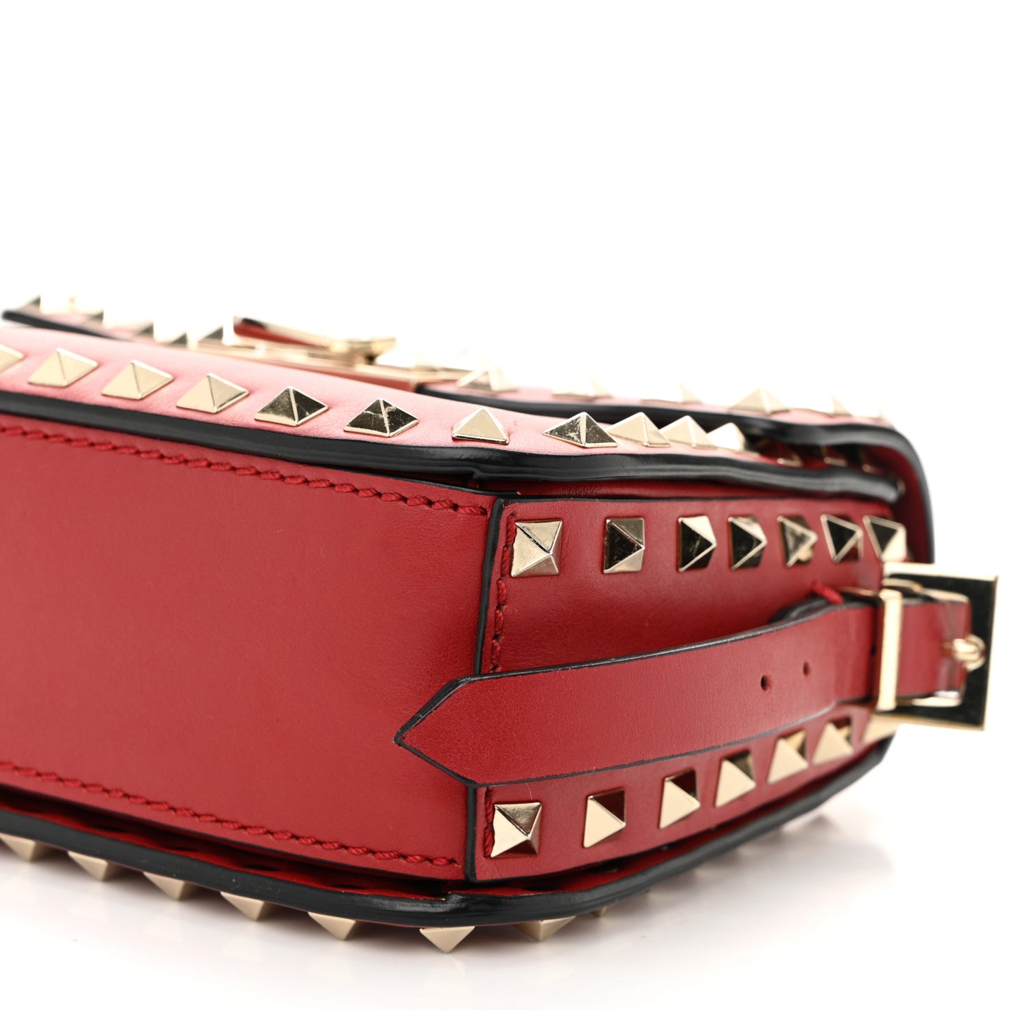 Vitello Small Rockstud Flap Saddle Bag Red